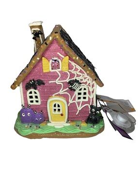 Halloween Ghoulish Pink Light Up Gingerbread House New